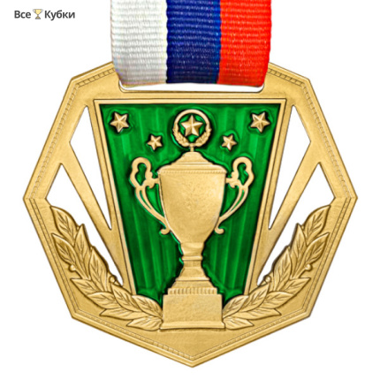 Медаль MZP 369-60/GGN с лентой (D-60 мм, s-2 мм) латунь